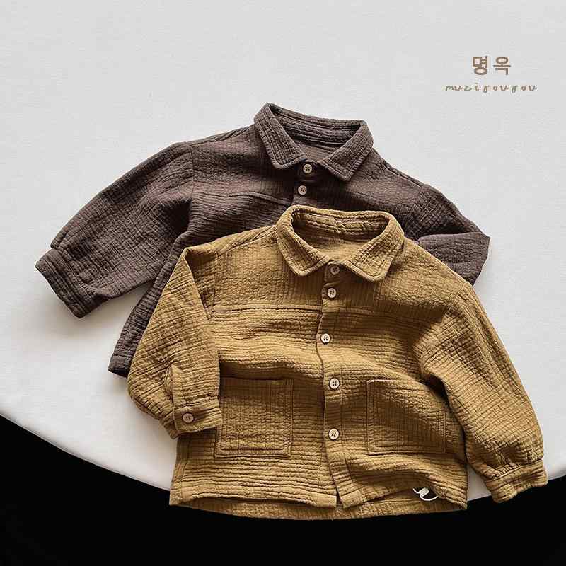 キッズ アウター ジャケット 韓国風 子供服 ダブルガーゼ コットン 個性的 男女兼用 春秋 黄色 ブラウン 80cm 90cm 100cm 110cm 120cm 130cm