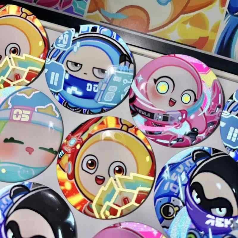 ブローチ かわいい キャラクター 5個セット 缶バッジ 反射 58mm
