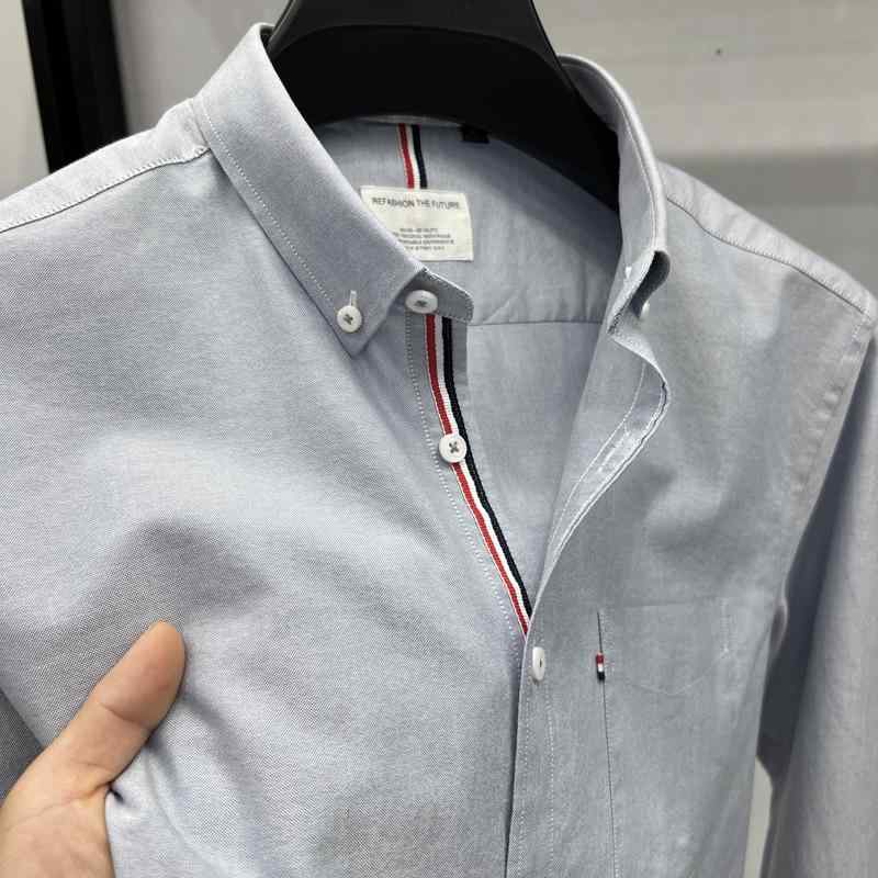 シャツ メンズ 長袖 オックスフォード コットン 紳士服 トップス ボタンダウン 無地 ゆったり 春秋 グレー ピンク ブルー ホワイト グリーン