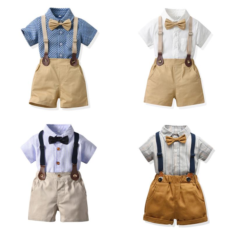 子供用フォーマルスーツ 男の子 半袖シャツ サロペット 2点セット 夏 韓国風 子供服 上下セット おしゃれ かわいい ストライプ柄 コットン 結婚式 発表会 卒業式 入学式 70 80 90 100 110 120 130 140 150 160cm