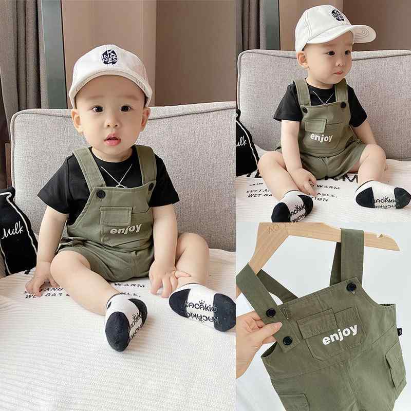 キッズ オーバーオール ショートパンツ セットアップ 韓国風 コットン ノースリーブ トップス 五分丈パンツ 幼児 1歳 2歳 3歳 80cm 90cm 100cm