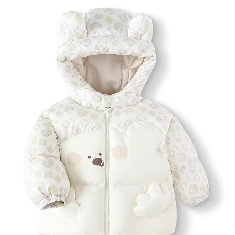 子供服 羽毛ジャケット ベビー服 アウター 秋冬 ガールズ ボーイズ 白ダックダウン 短丈 厚手 動物柄 アニマル柄 かわいい 配色 80cm 90cm 100cm 110cm 120cm