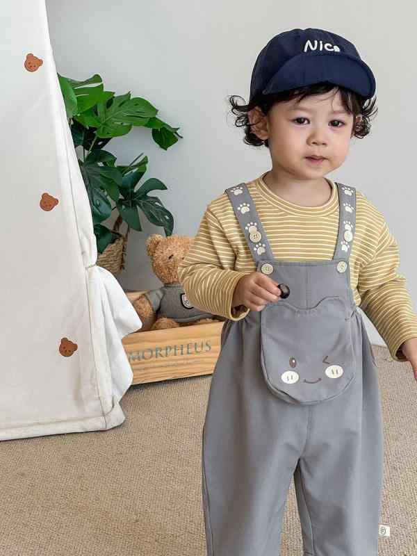 キッズ オーバーオール 秋物 ベビー 韓国風 コットン ズボン 子供服 クマ かわいい 長ズボン 73 80 90 100 110 120cm