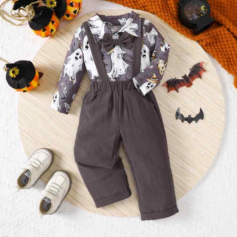 子供用セットアップ 春秋 男の赤ちゃん ハロウィン コスチューム カトゥーン お化けプリント 長袖 カバーオール サロペット ズボン 小紳士 4,365円