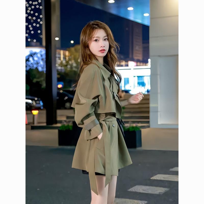 コート レディース スプリングコート ミドル丈 ポリエステル 韓国風 ファッション おしゃれ デザイン military カーキ ベージュ ブラック