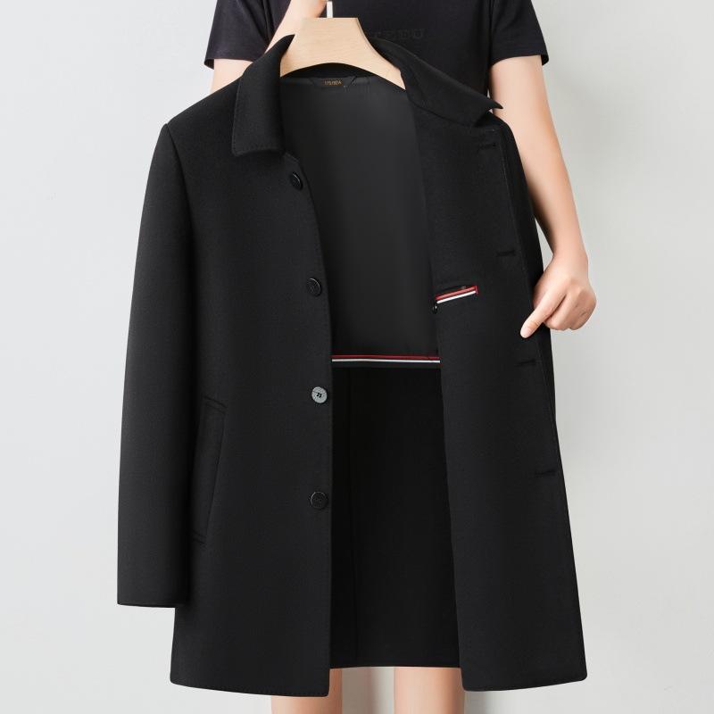 コート メンズ 男性用 ウール ダブルフェイス ミドル丈 ビジネス 紳士服 無地 ブラック グレー 秋冬｜Tanzan