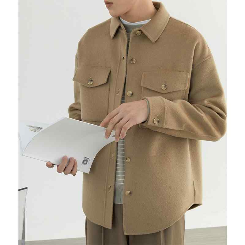 厚地の外套 メンズ 成人男性用 絨毛 ?袋 翻襟 秋冬物 無地 黒 黒いこと 薄墨色 駱駝 3色 メンズファッション-コート・ジャケット