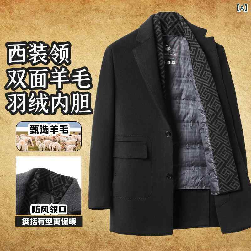厚地の外套 メンズ 羊毛厚地の外套 ダブル人間の顔 成人男性服 商行為 心地よい 羊毛 中綿入り口・入口 冬物 朦々たる 無地 黒いこと 薄墨色 カーキ