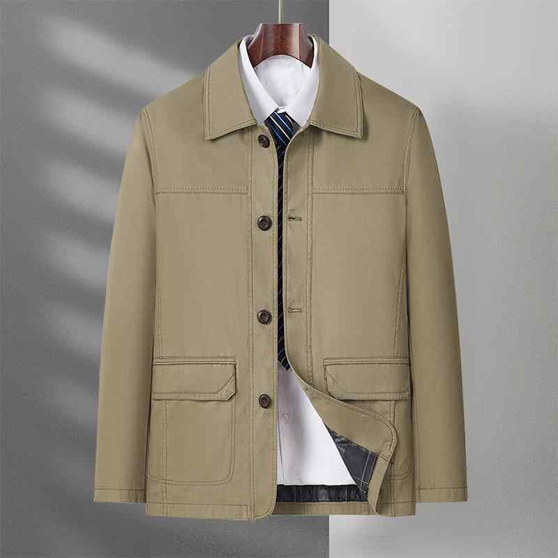 ジャケット 男性用 コットン アウター ミドルエイジ シニア 紳士服 上着 長袖 襟付き 薄手 秋向け カーキ グレー