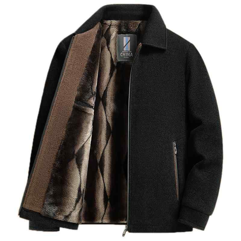ジャケット 男性用 中綿入り 裏起毛 襟付き 無地 ポリエステル 冬 アウター シニア 紳士服 防寒着 あったか 普段使い ブラック カーキ