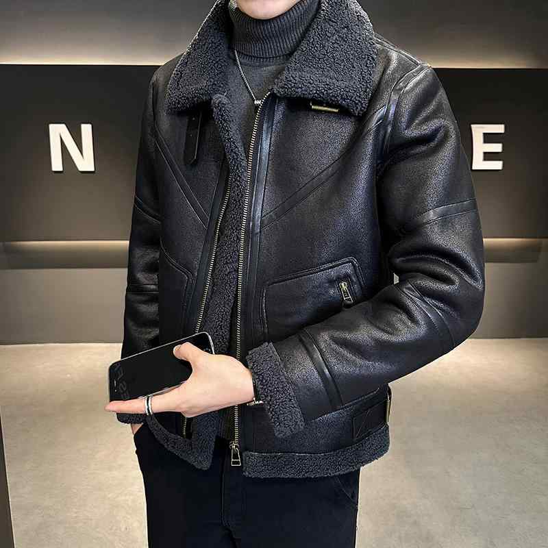 ジャケット メンズ 男性用 アウター PUレザー 裏ボア 羊羔毛 襟付き 秋冬 防寒 あったか ブラック キャメル バイクウェア カジュアル