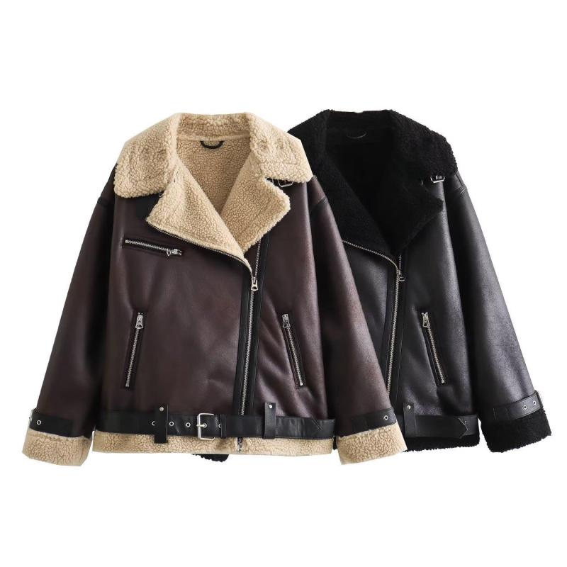 ジャケット レディース 秋冬 アウター ブルゾン ジャンパー フェイクファー ゆったり 暖かい ブラック コーヒー色 XS S M L XL｜Tanzan