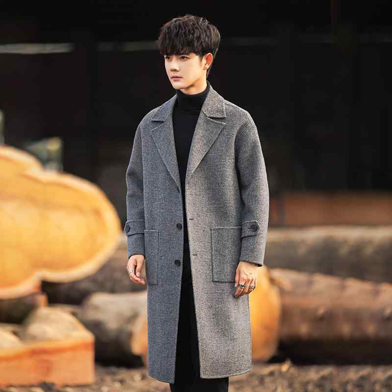 コート メンズ 男性用 ウール テーラード 秋冬 ミドル丈 ダブルフェイス ヘリンボーン柄 カフェ色 黒白 S M L XL 2XL 3XL