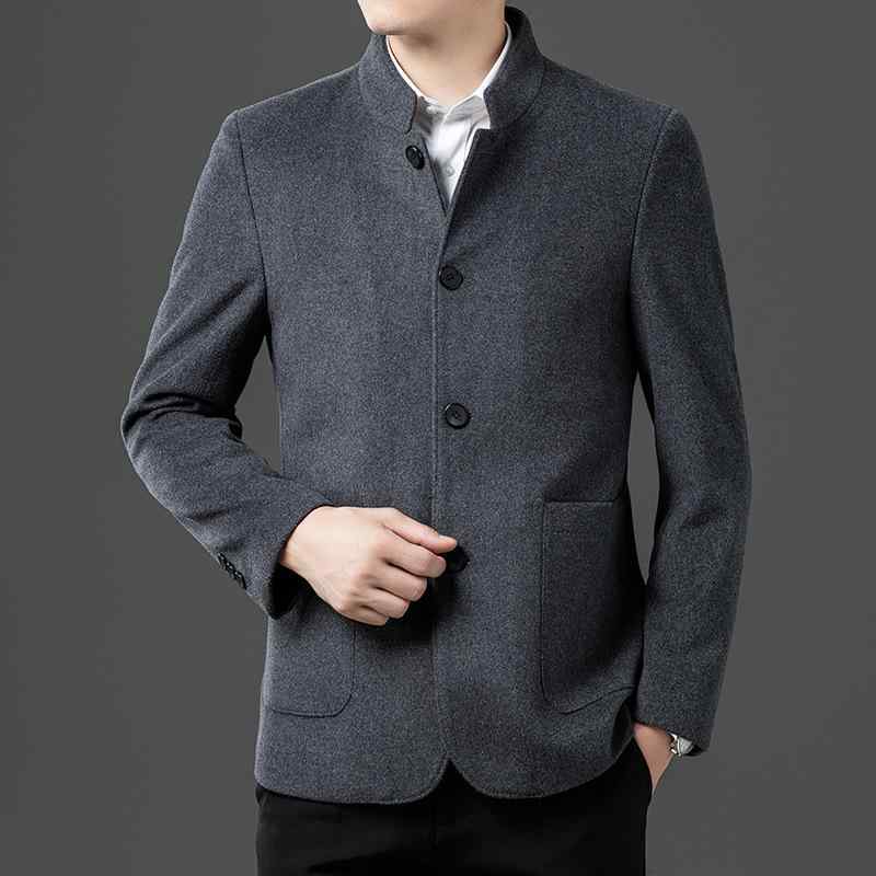コート メンズ 男性用 ウール 立襟 秋冬 厚手 ビジネス カジュアル ジャケット アウター 紳士服 グレー ブラック ネイビー