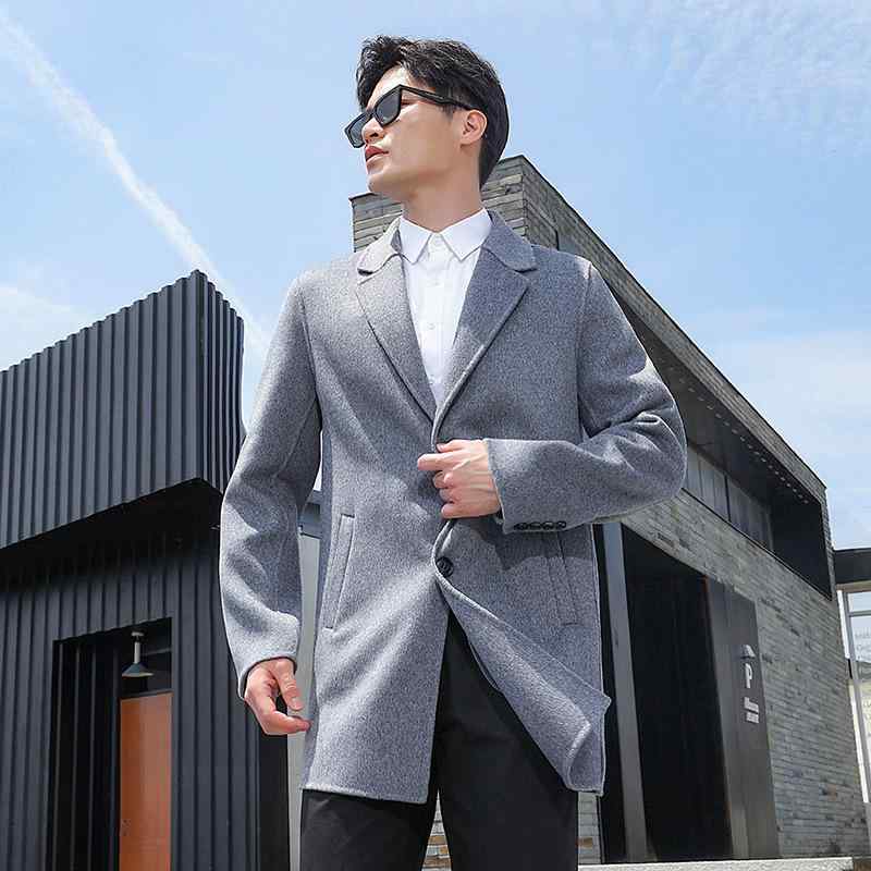 コート メンズ 男性用 ウールコート 秋冬 韓国風 ミドル丈 スーツ襟 無地 アウター 厚手 ゆったり 紳士 ビジネスカジュアル 黒 紺 グレー キャメル｜Tanzan