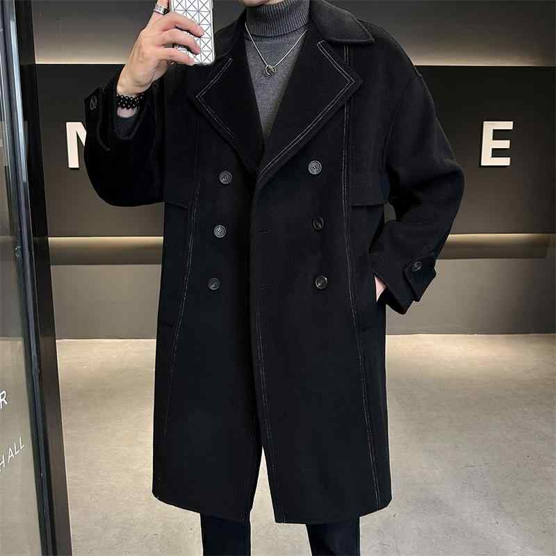 コート メンズ ウール ダブルブレスト テーラードカラー 秋冬 膝丈 アウター 無地 ゆったり ヨーロッパ カジュアル スタイル 黒 ブラック グレー