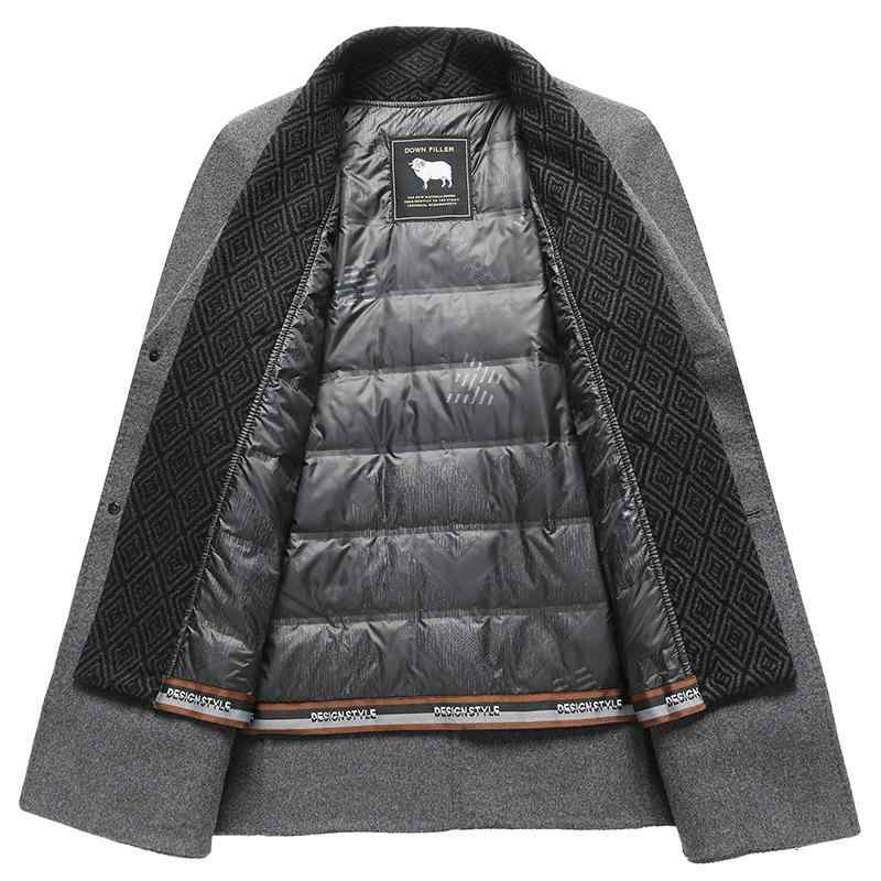 コート メンズ ウールブレンド 90%ダウン取り外し可能ライナー付き 秋冬 厚手 ビジネス 紳士服 ライトグレー ダークグレー ブラック M L XL 2XL 3XL 4XL|Tanzan
