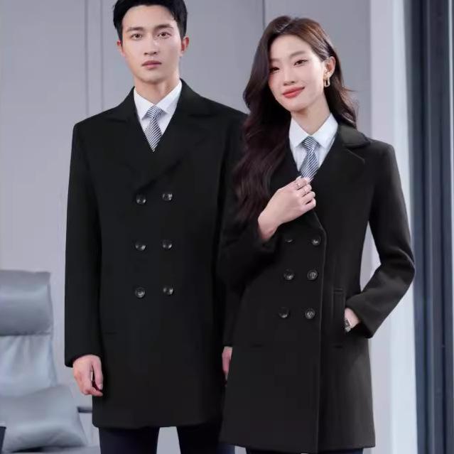 コート レディース 冬 ウール 中綿入り 厚手 ビジネス ホテル フロント 4S店 制服 男性用 女性用 同型 膝丈 ゆったり 紺 黒 緑｜Tanzan