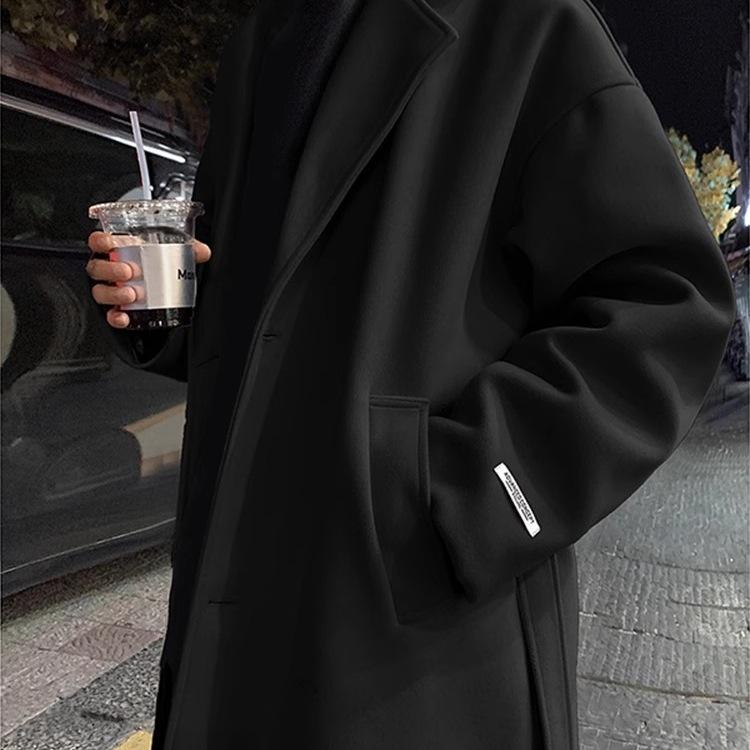 厚地の外套 メンズ 成人男性用 羊毛 真っただ中丈 イングリッシュ表現スタイル ルーズフィット 無地 アウター 秋冬 黒いこと 薄墨色