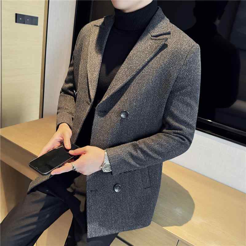 厚地の外套 メンズ 絨毛 朦々たる 背広襟 ダブル乳ぶさ アウター 成人男性服 秋冬 普段使い走り 通い лёгкий 商行為 珈琲色 薄墨色 黒いこと メンズファッション-コート・ジャケット