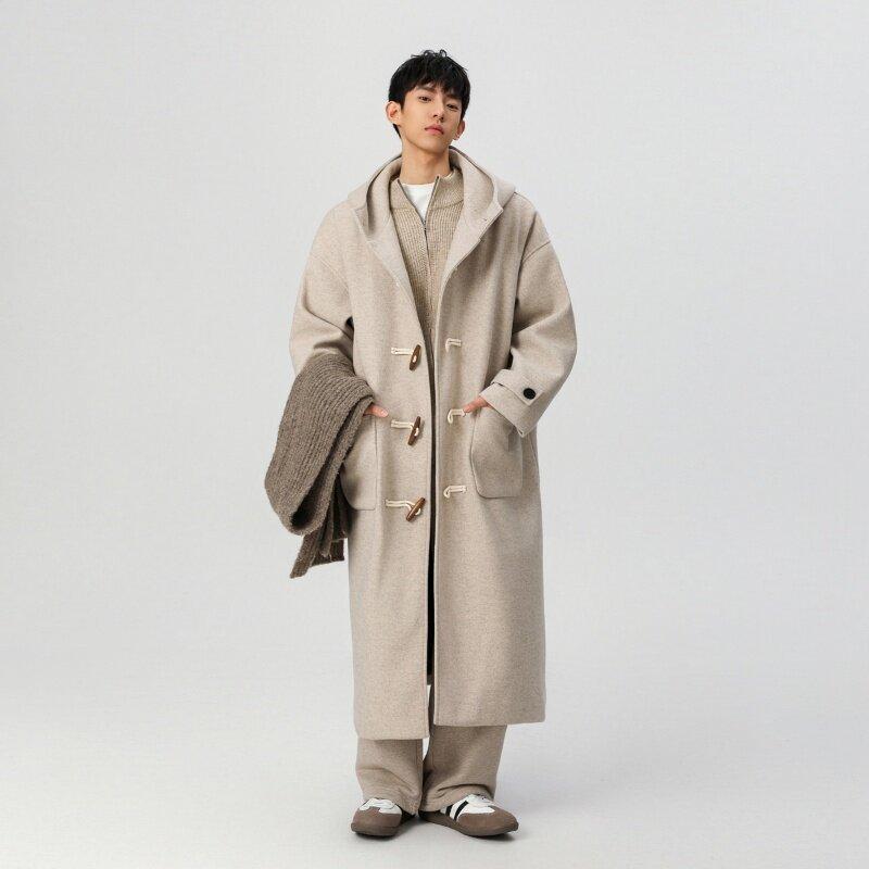 コート メンズ 厚手 ウールブレンド フード付き 秋冬 ミドル丈 ダッフルコート ゆったり ブラック ベージュ グレー｜Tanzan