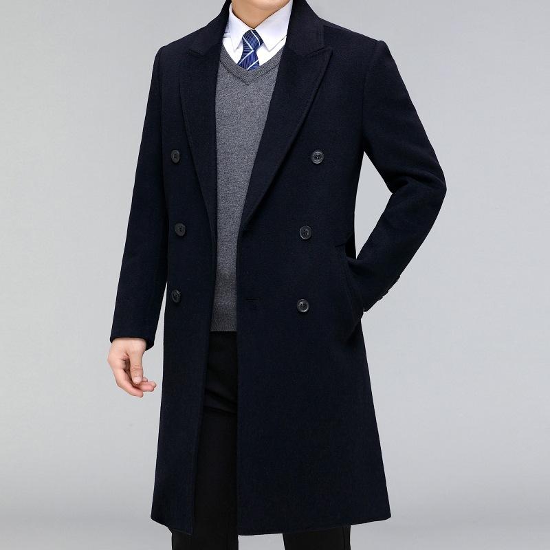 コート メンズ 男性用 ウール ダブルブレスト ミドル丈 厚手 無地 普段使い ビジネス カジュアル 秋冬 ブラック 黒 ネイビー 紺|Tanzan