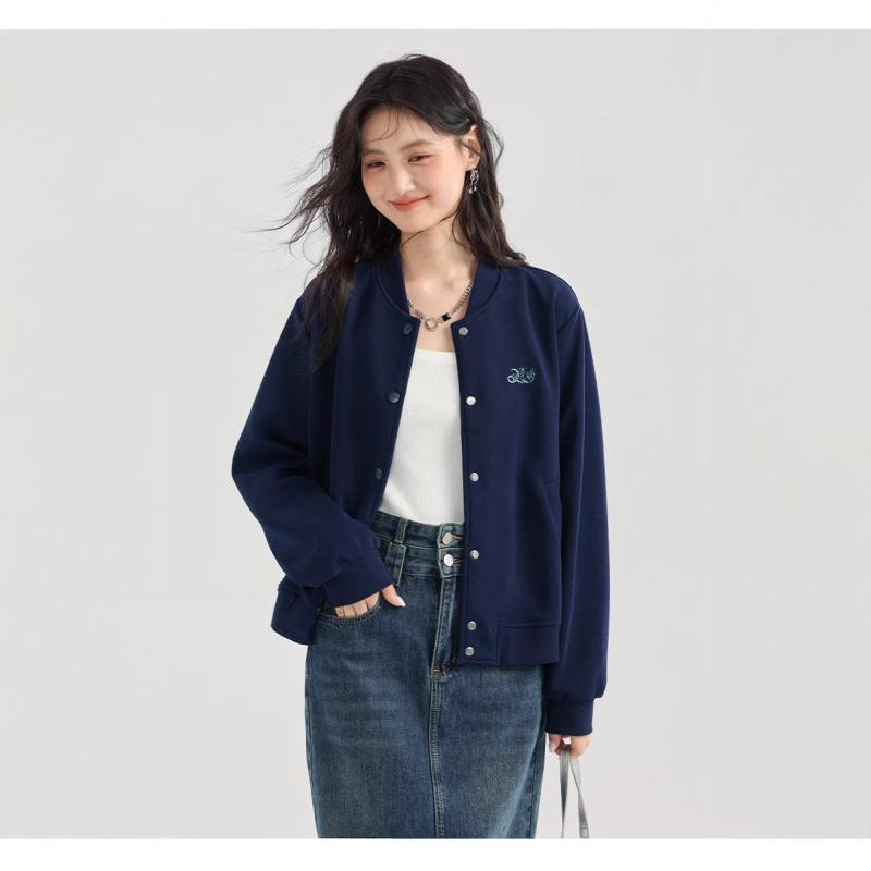 野球 服 レディース 薄手 ジャケット 春秋 ブルゾン カーディガン ゆったり トップス スタンドカラー 濃紺色｜Tanzan