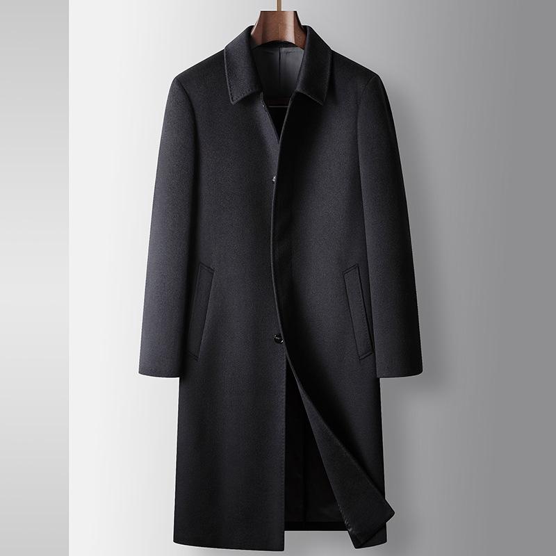 コート メンズ ウールコート ロング丈 カシミヤ混紡 ビジネス 秋冬 厚手 テーラードカラー 紺色 アウター