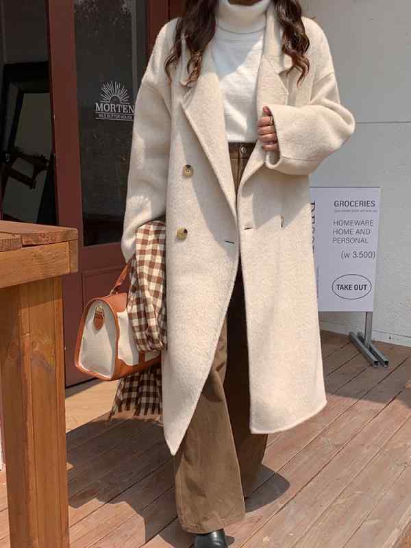 コート レディース アルパカ ウール ダブルブレスト ロング丈 毛織 秋冬 ベージュ グレー ピンク ゆったり 通勤 きれいめ