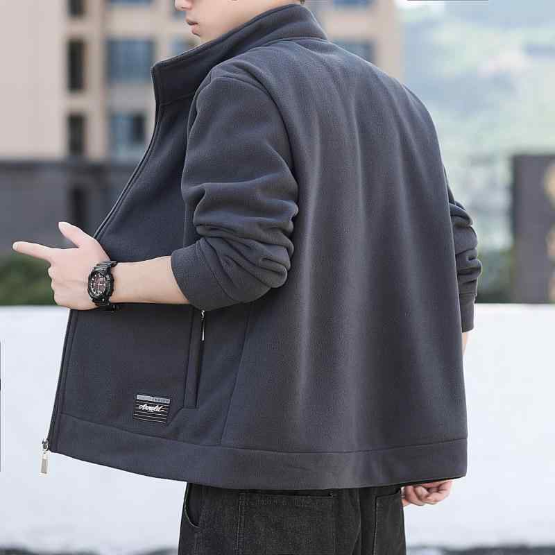 ジャケット 男性用 フリース 春秋 アウトドア スポーツ ウェア 厚手 立襟 防風 撥水 M L XL 2XL 3XL 4XL 5XL ブラック グレー コーヒー