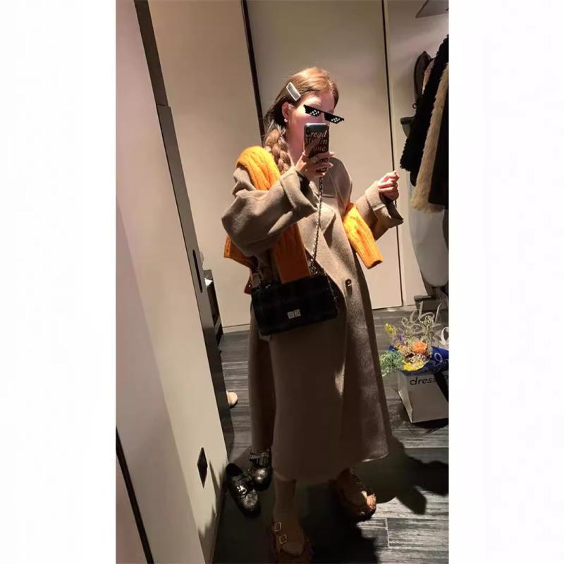 コート レディース オーストラリア産ウール 手縫い ダブルフェイス ロング丈 襟付き 紫色 パープル キャメル ブラウン 防寒 秋冬｜Tanzan 12,538円