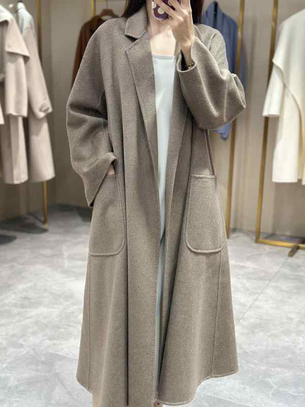 コート レディース 羊毛 ウール カシミヤ混 ダブルフェイス テーラード ロング丈 ゆったり 水波紋 秋冬 ハゼルナッツ