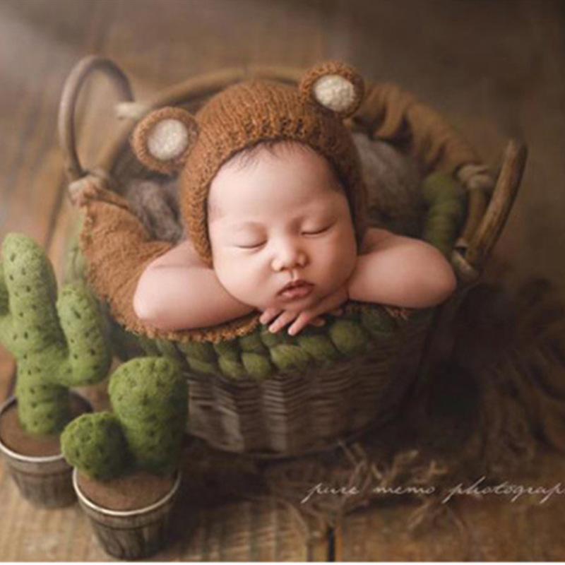 帽子 ベビー 新生児 フォト 手編み ニット帽 かわいい 写真撮影 スタジオ 記念撮影 0歳 6ヶ月 イエロー コーヒー色