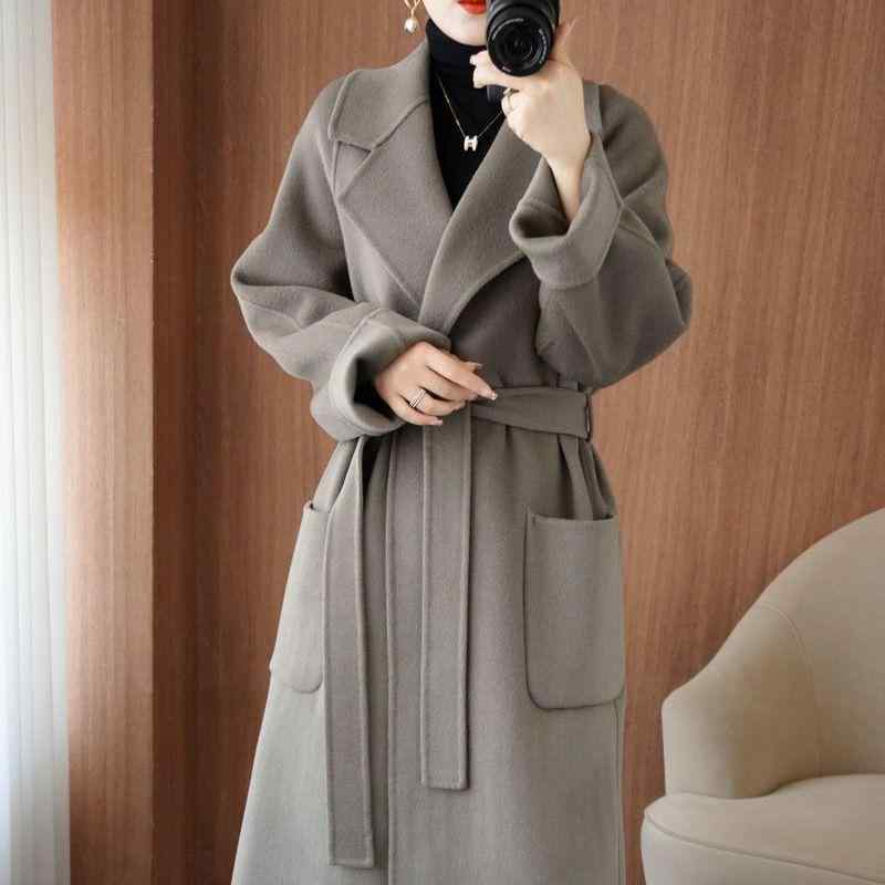 コート レディース ウール ダブルフェイス カシミヤ ブレンド ミドル丈 ゆったり 厚手 ウールコート アウター 秋冬 ココア 灰 グレー 米 白 黒 通勤 きれいめ