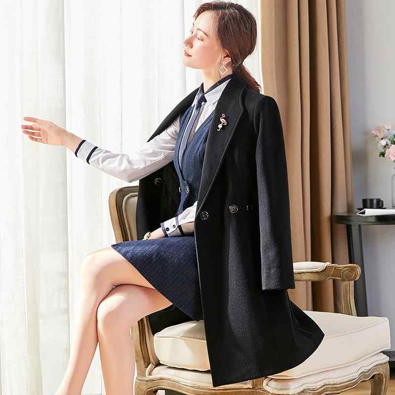 コート レディース ウールブレンド 仕事着 OL 通勤 ミドル丈 スリムフィット 厚手 アウター 冬 紺色 黒 S M L XL 2XL 3XL｜Tanzan