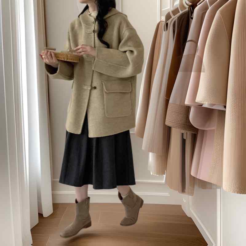 厚地の外套 レディース 小っちゃい 絨毛 アウター ボンネット付き添い人 秋冬 ゆったり 教え子風 無地 落っこちる肩先 真っただ中丈 羊毛 朦々たる あったか 可愛らしい