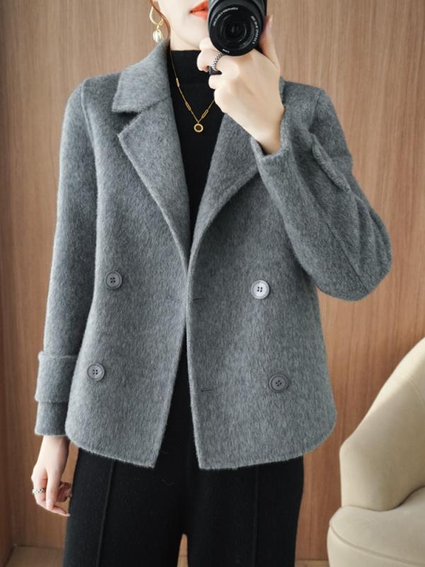 コート レディース ウール ダブルフェイス ショート丈 小柄 韓国風 カシミヤ ブレンド 秋冬 ゆったり 毛織 アウター 太妃 ?色 清雅 グレー｜Tanzan