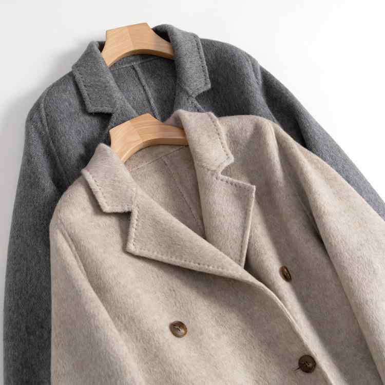 厚地の外套 レディース 朦々たる 羊毛 ダブル人間の顔 駱駝 カシミヤ 真っただ中丈 アウター 通い 窈窕たる オートミール色 薄墨色