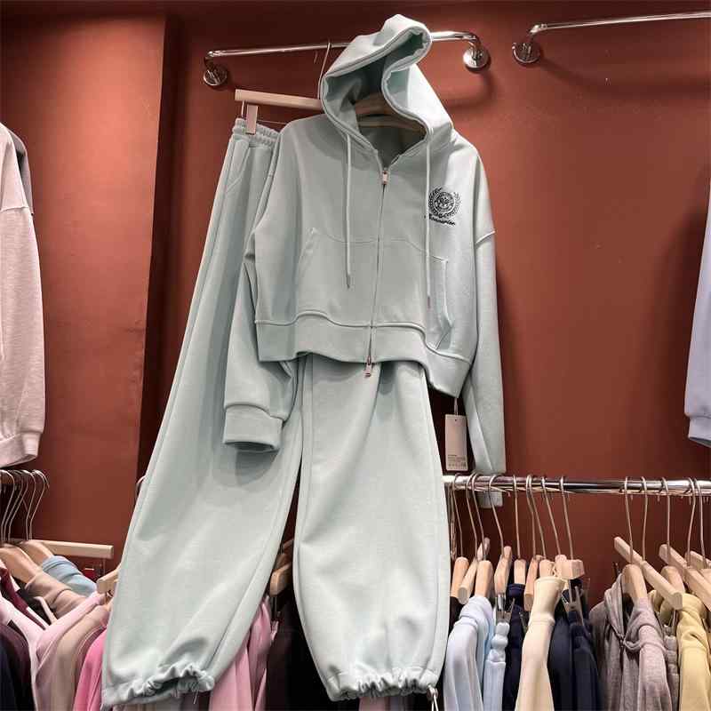 スウェット レディース 韓国風 上下セット かわいい カジュアル 春秋 コットン混紡 刺繍入り ピンク系 イエロー系|Tanzan