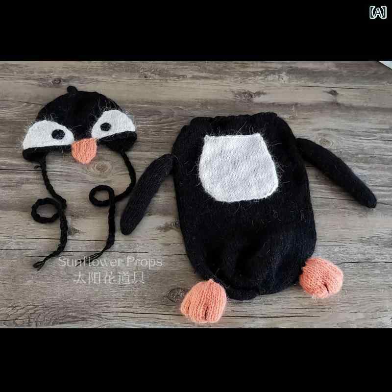 ロンパース ベビー 新生児 赤ちゃん ペンギン 寝袋 写真撮影 道具 満月 外国風 薄手 かわいい 水貂毛 ブラック(x5)