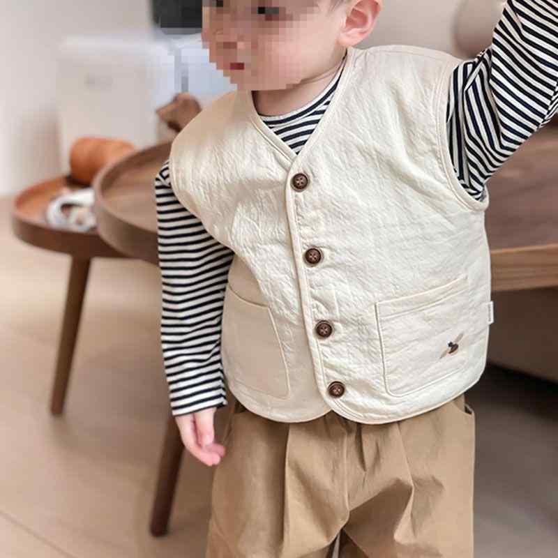 子供服 ベスト 男の子 おしゃれ着 普段着 刺繍 綿混紡 春秋 80 90 100 110 120 ホワイト ブラウン系