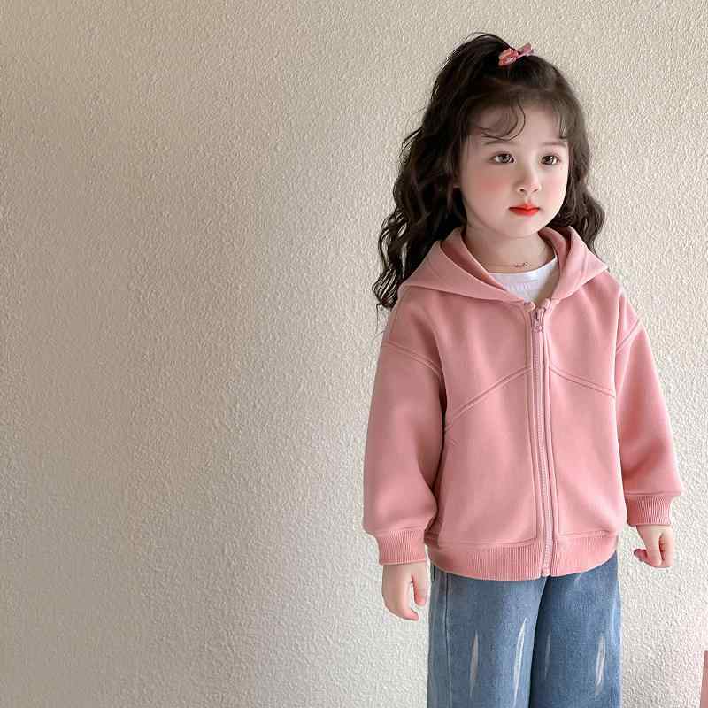 子供服 ジャケット 女の子 春秋 長袖 無地 パーカー ベビー服 おしゃれ かわいい トップス ショート丈 薄手 羽織り ピンク系