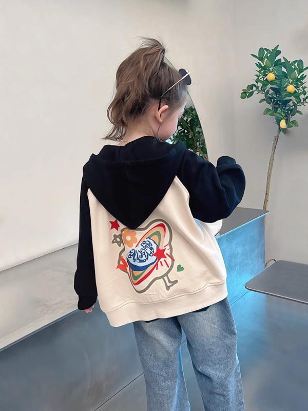 子供用 ジャケット 女の子 配色 パーカー 春物 綿 アウター ジャンパー ブルゾン 8歳以上 キッズ ガールズ ベージュ系