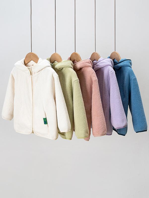 子供服 アウター フリース ジャケット 裏起毛 厚手 無地 フード付き 100cm 110cm 120cm 130cm 140cm 150cm 160cm 秋冬 かわいい 普段着