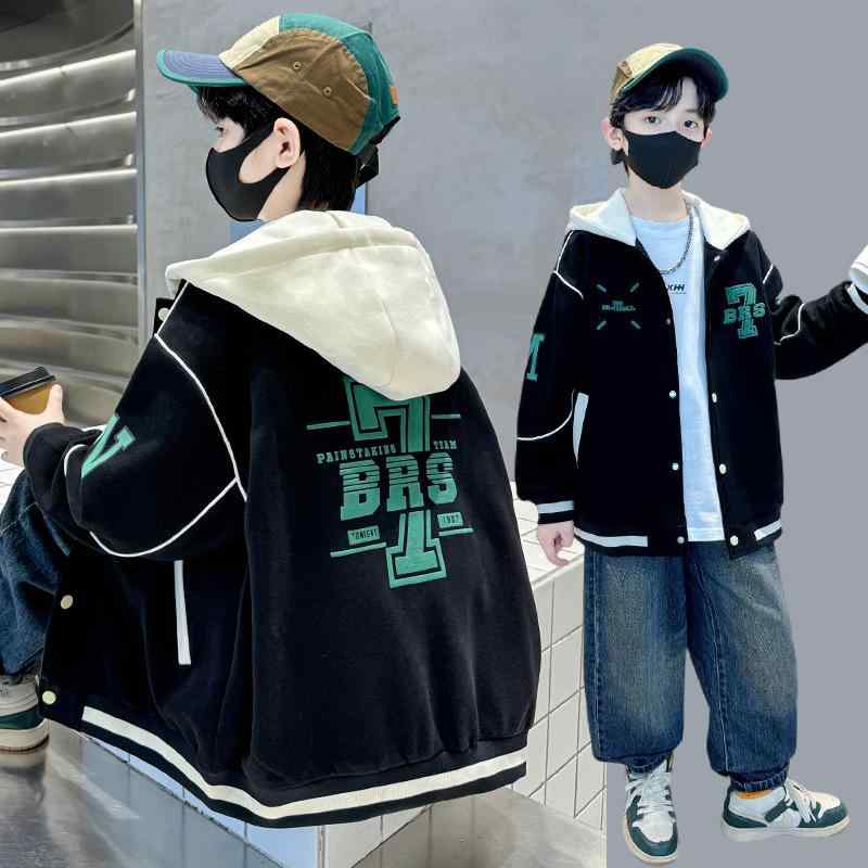 キッズ ジャケット 子供服 男の子 野球 春秋 ブルゾン ジャンパー フード付き アウター トップス 8歳以上 140cm以上 綿 ポリエステル 120cm 130cm 140cm 150cm 160cm 170cm グリーン ブラック
