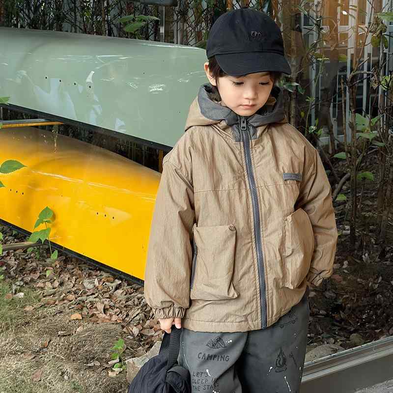 子供用綿入りジャケット 男の子 厚手 アウター 冬服 フード付き ジャンパー カーキ系 グリーン系 個性 普段使い｜Tanzan