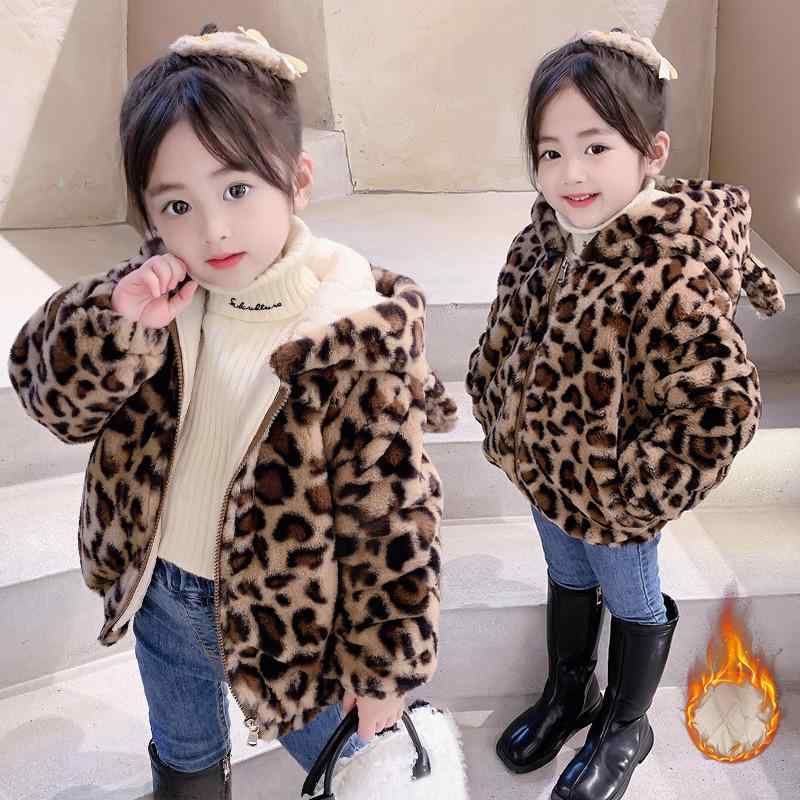子供服 女の子 ヒョウ柄 ボアジャケット 中綿入り コート アウター 冬 防寒着 ブラウン系