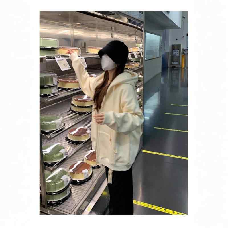 パーカー レディース 杏色 ジップアップ ポリエステル混紡 ゆったり 長袖 フード付き 普段使い 秋冬 スタイル カジュアル
