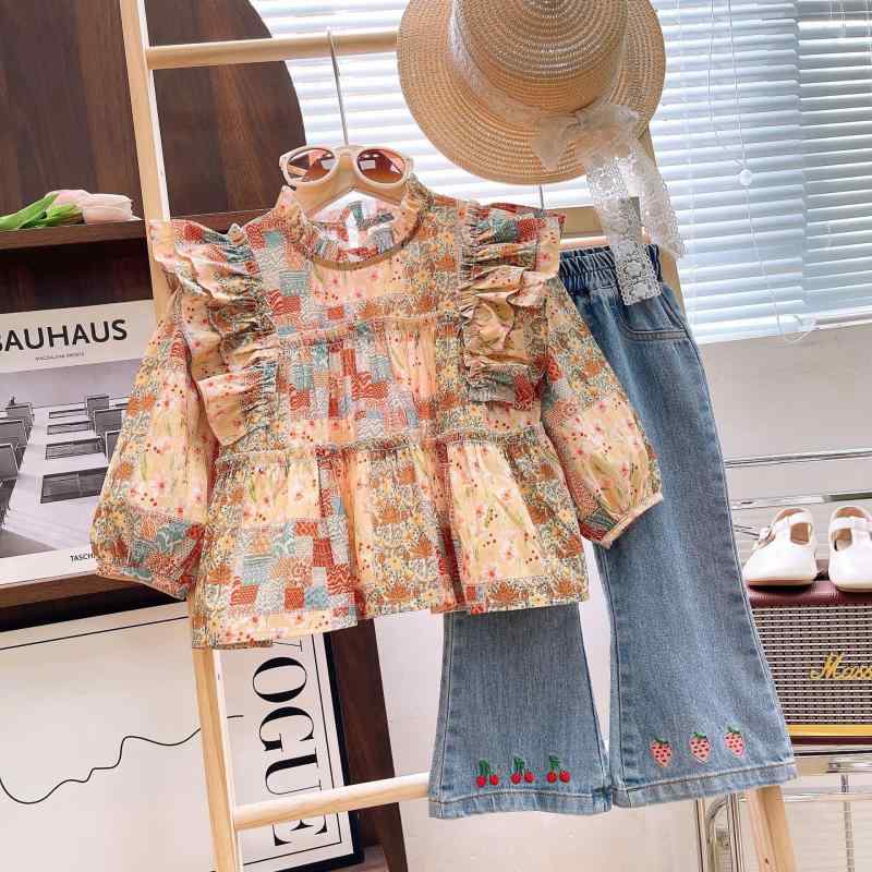 子供服 パンツセット ガールズ 花柄 娃娃衫 デニムパンツ 2点セット 春秋 100cm 110cm 120cm 130cm 140cm 4,691円