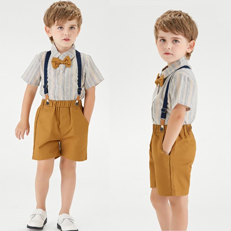 子供用セットアップ 半袖ストライプシャツ サロペット ハーフパンツ 男の子 フォーマル コットン 70cm 80cm 90cm 100cm 110cm 120cm 130cm 140cm 150cm 160cm